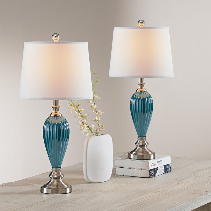 Maxax 25in Glass Blue Table Lamp Set of 2#T94-BU