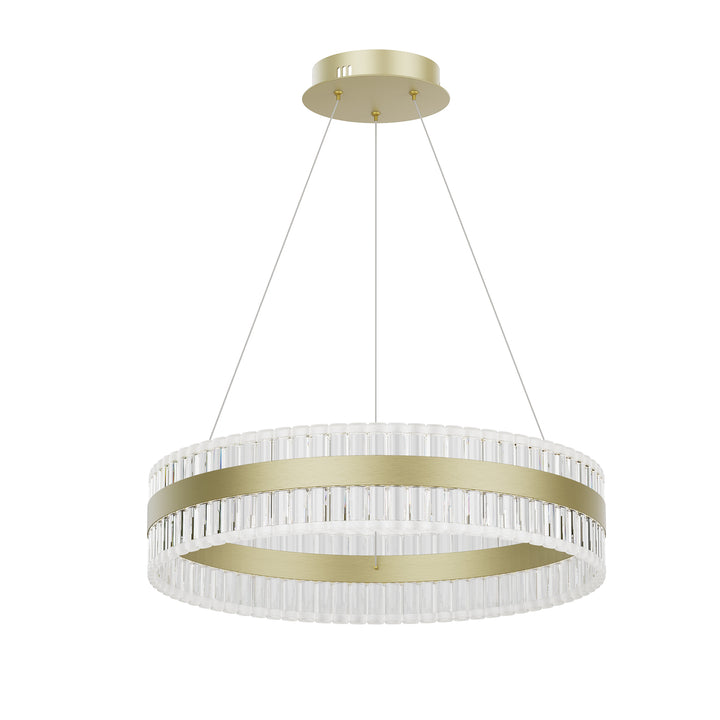 Brushed Gold Crystal Drum Shaded LED Chandelier For Dining Room#29005