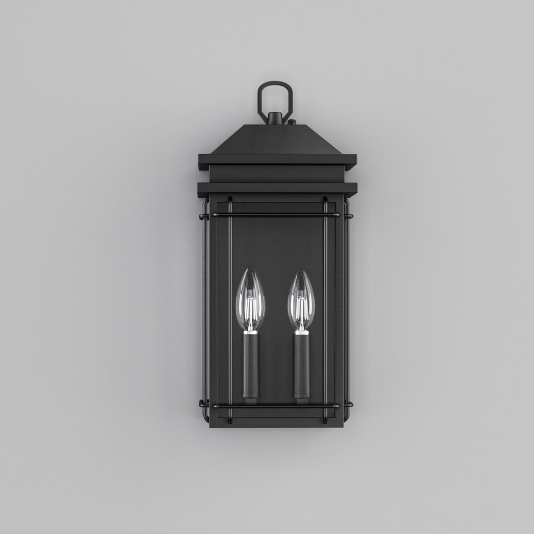 Solstice 2 - Light 16''H Black Iron Tempered Glass Outdoor Wall Light With Dusk To Dawn #7083