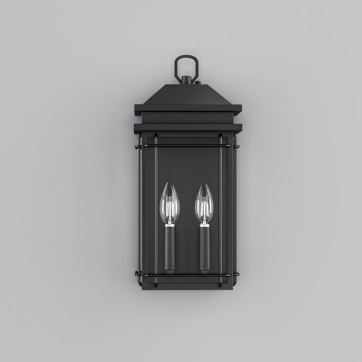 Solstice 2 - Light 16''H Black Iron Tempered Glass Outdoor Wall Light With Dusk To Dawn #7083