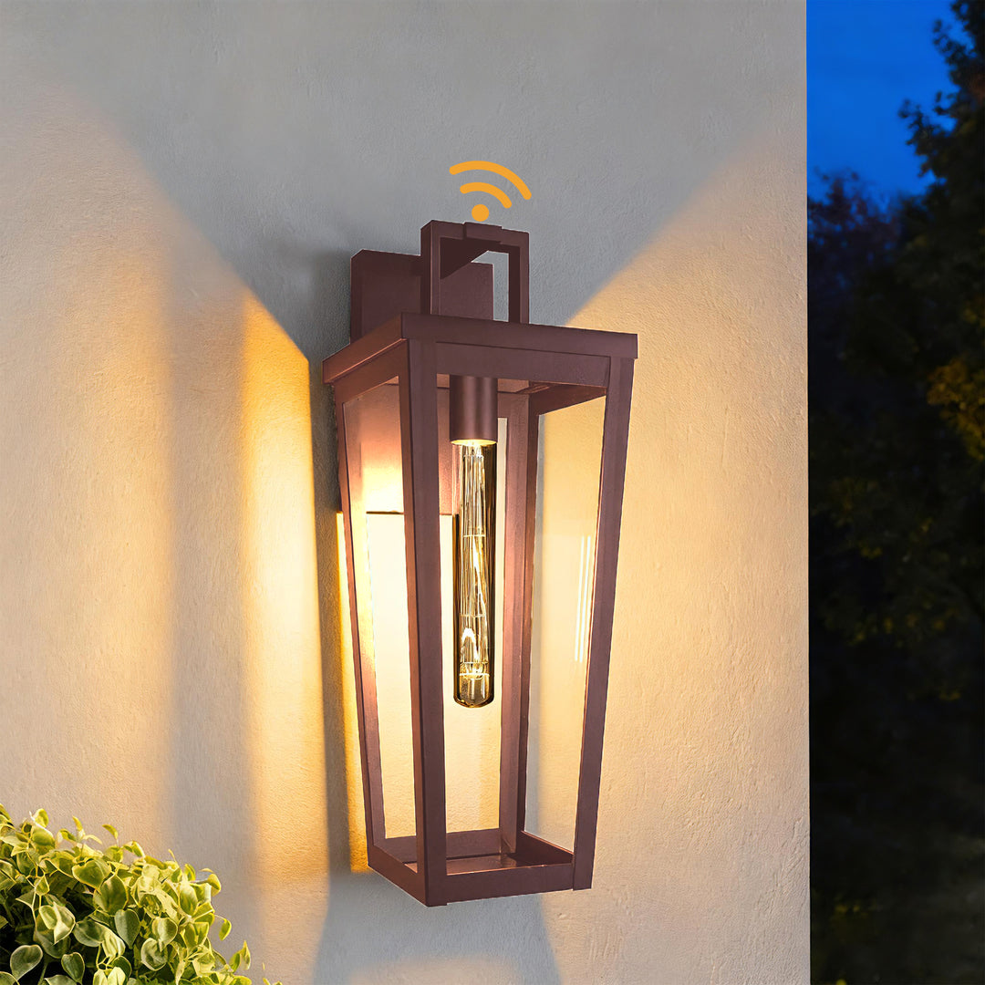 Solstice 16''H Black Wrought Iron Clear Tempered Glass Outdoor Wall Light With Dusk To Dawn #OW7097