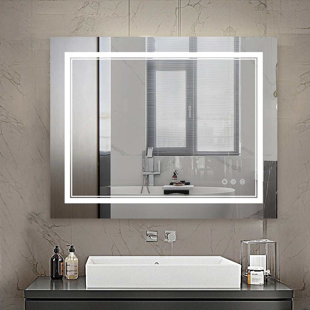 Modern Frameless Anti-Fog LED Lighted Dimmable Wall Mounted Bathroom Vanity Mirror 40 H x 32 W