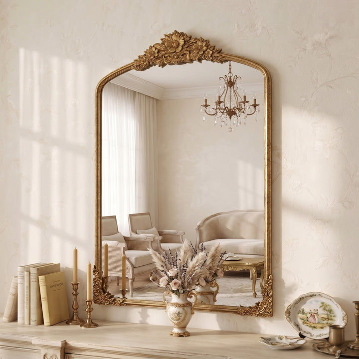 Panorama Vintage Iron Gold Baroque Metal Arched Vanity Mirror For Bedroom&living Room #30010