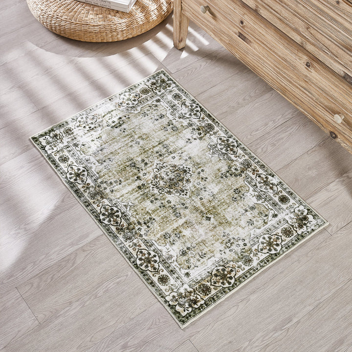 YUIlili Faux Cashmere Green Vintage Rugs #AZJL3