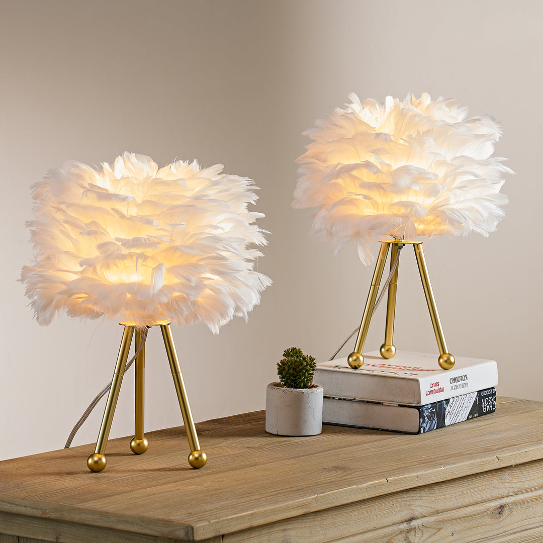 Maxax 14.5in Tripod Feather Table Lamp Set #T107