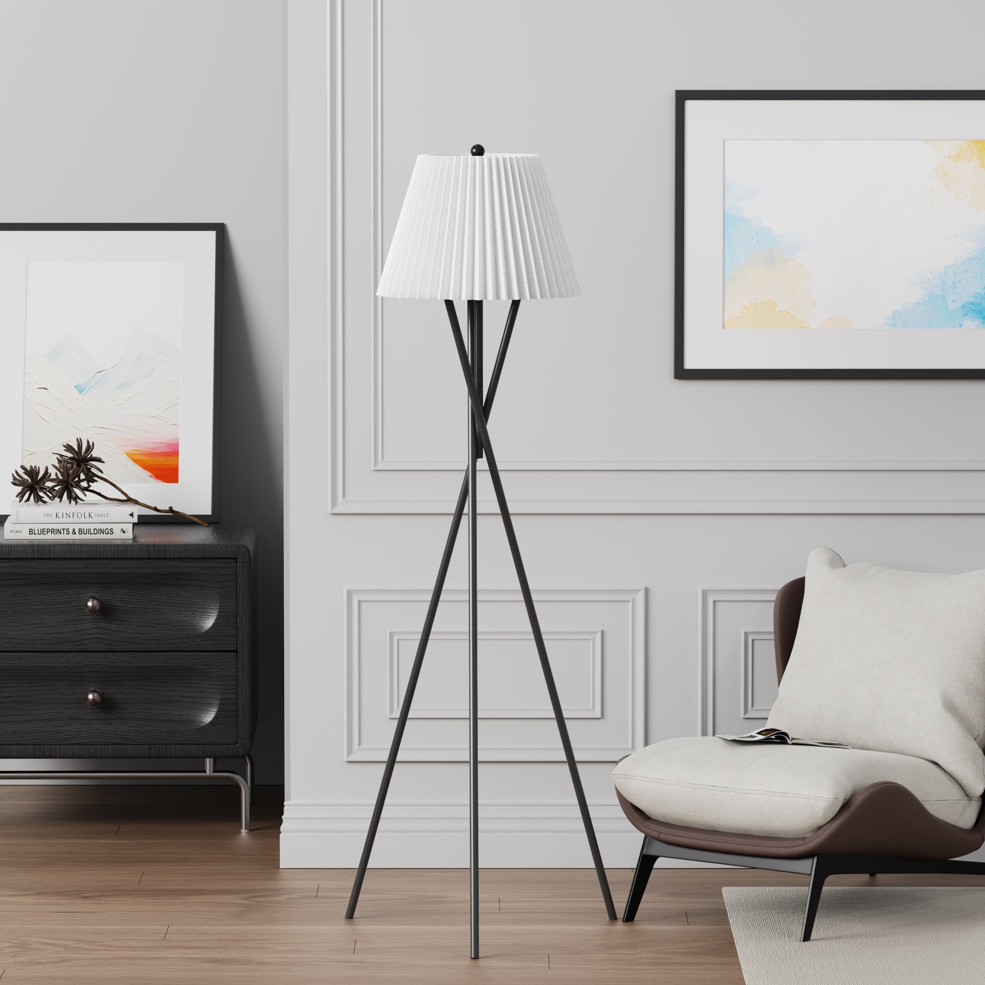 65.5'' Black Metal Traditional Tripod Floor Lamp For Living Room