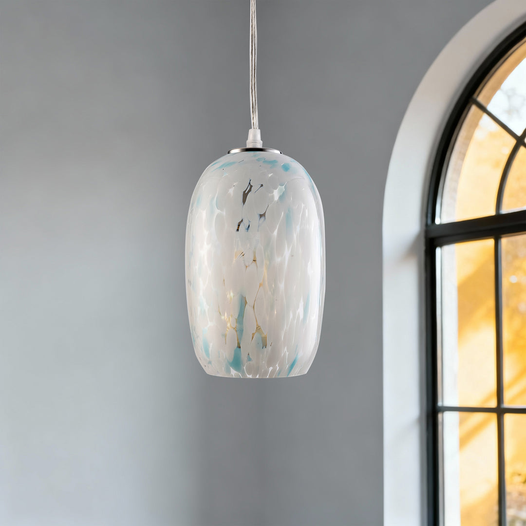 1 - Light 5" W Modern Nickel Jar Pendant With Hand-blown Art Glass For Dining Room Or Kitchen Island #28032