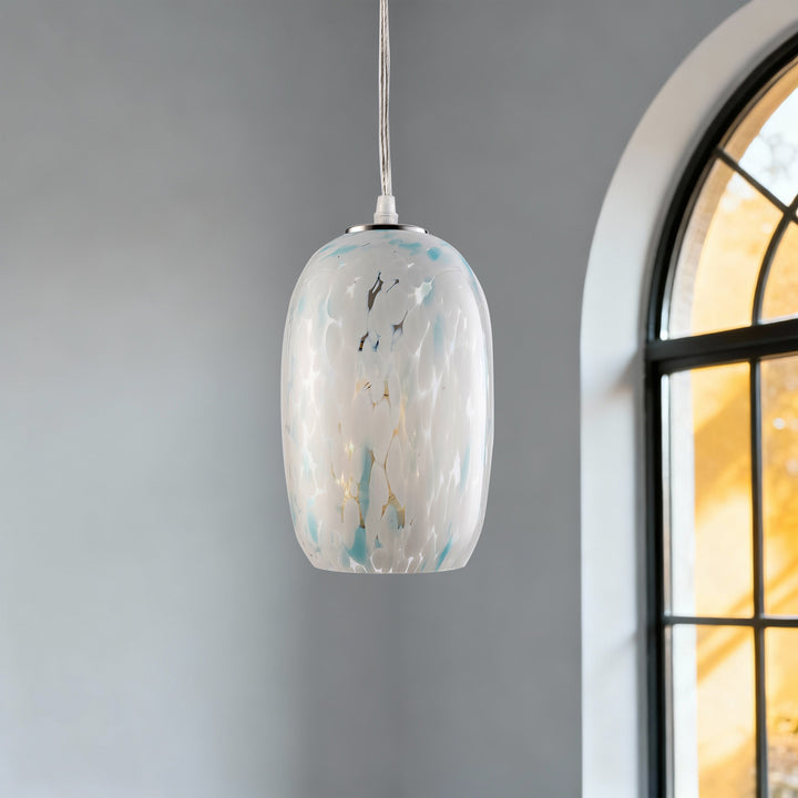 1 - Light 5" W Modern Nickel Jar Pendant With Hand-blown Art Glass For Dining Room Or Kitchen Island #28032