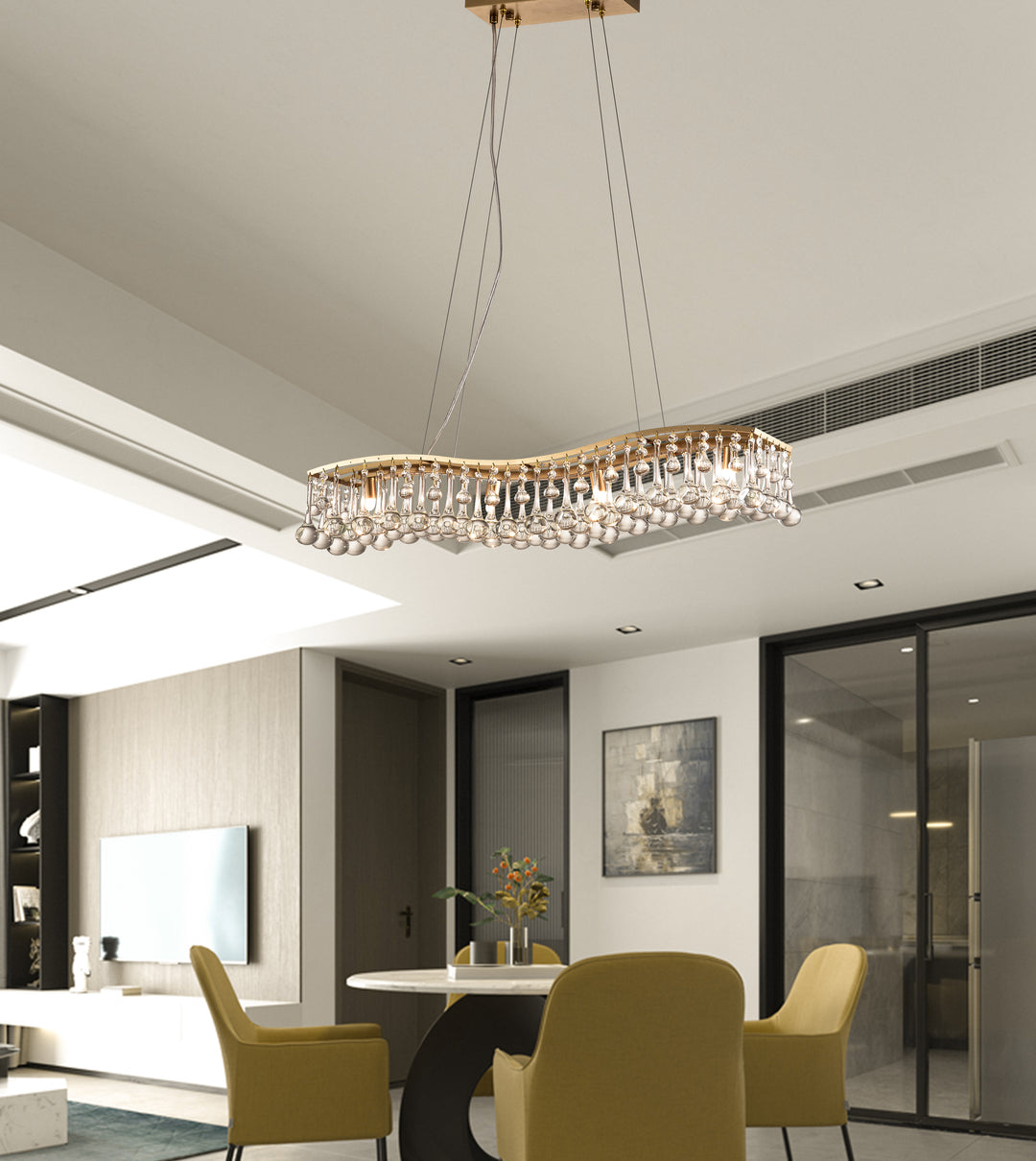 Maxax 4 - Light Kitchen Island Square Chandelier With Crystal, Gold finish #MX19110