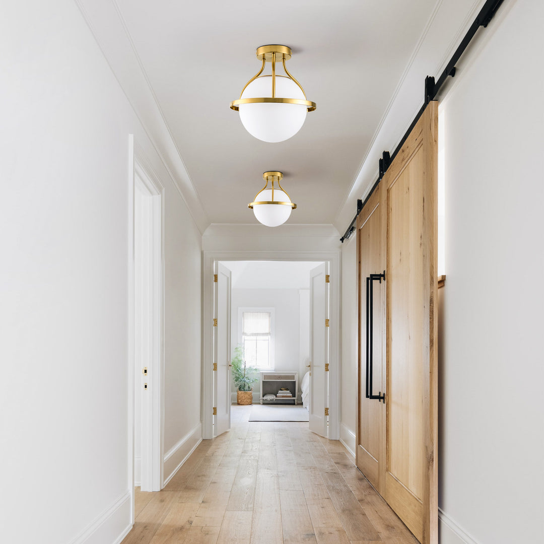 11.2‘’-1 Light Sphere Globe Frosted Glass Semi Flush Mount For Dining Room Hallway See More by Red Barrel Studio #29014