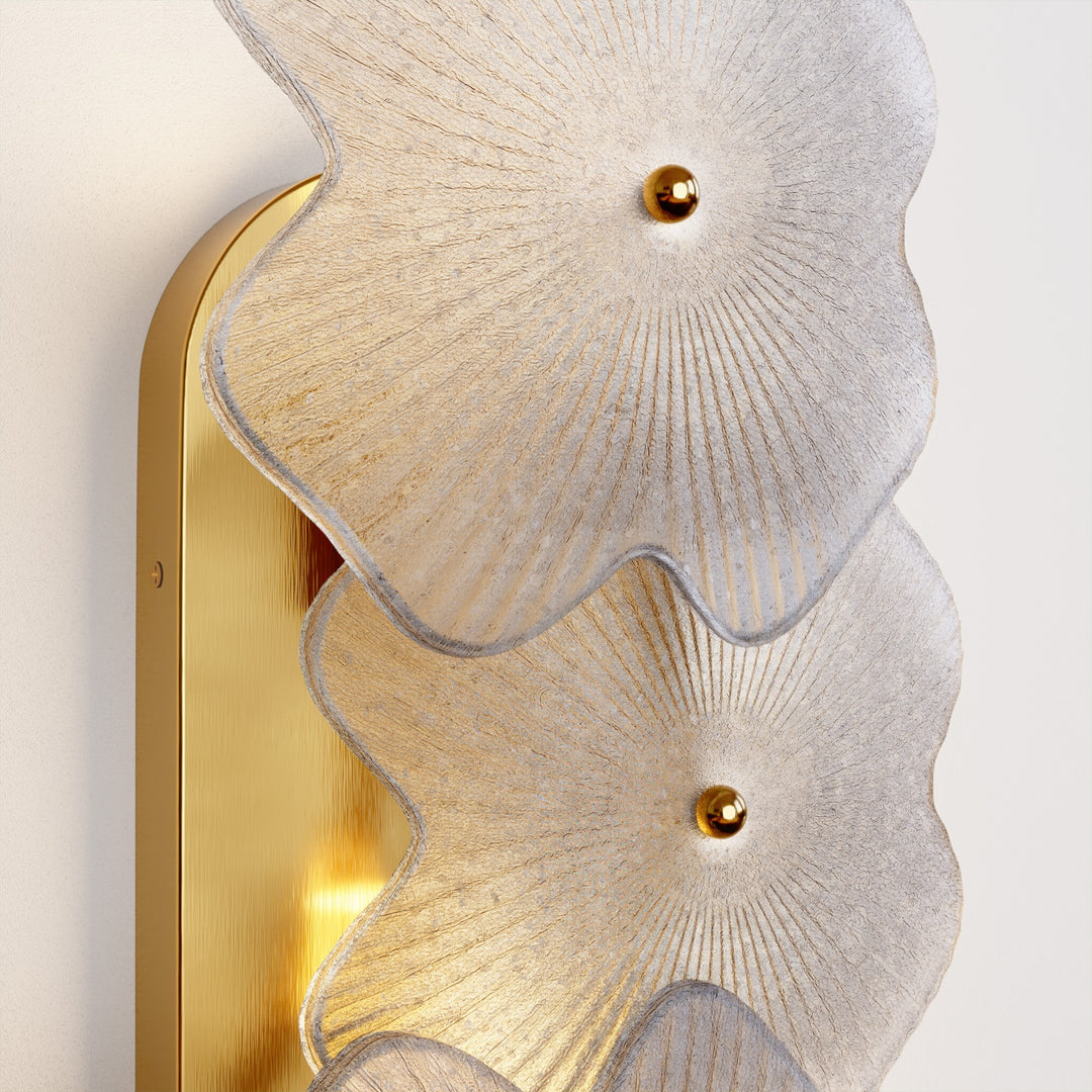 Lumin 3 - Light 𝟭𝟵.𝟱-𝗜𝗡𝗖𝗛 𝗪 Dimmable Metal Brass Etl Wall Sconces With Petal-shaped Glass #48003