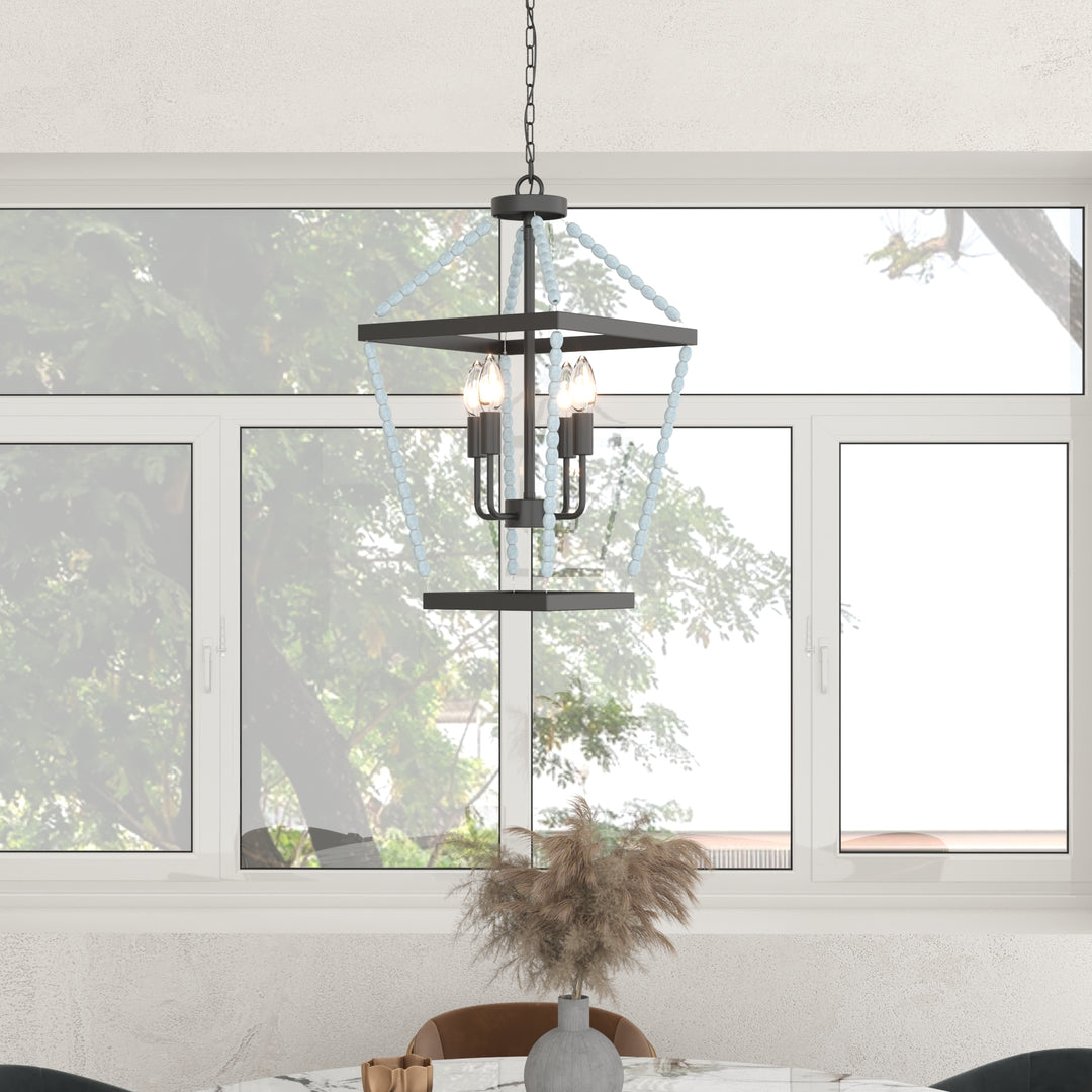 Maxax 4 - Light Dimmable Lantern Square Chandelier #6514-4BK