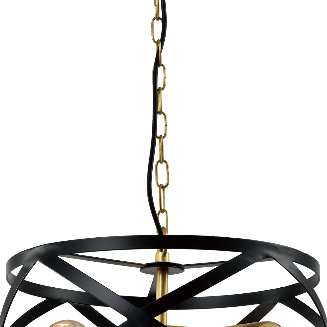 Maxax 3- Light Lantern Drum & Geometric With Wrought Iron