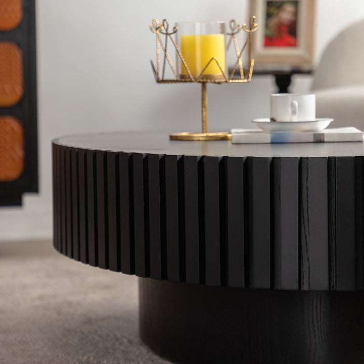 Timeless Round Coffee Table Handcrafted Relief Wooden Olive-Shaped Tea Table For Living Room #25013