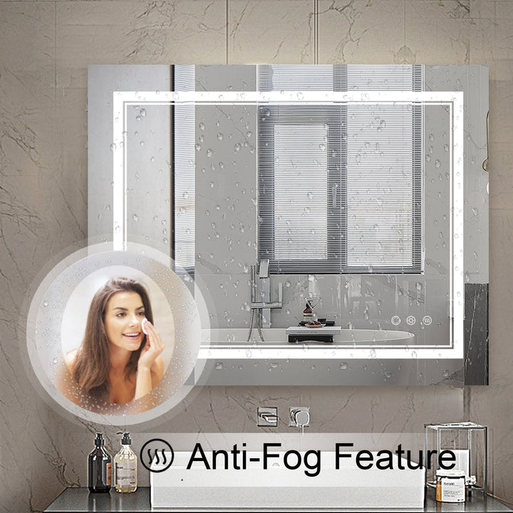 Modern Frameless Anti-Fog LED Lighted Dimmable Wall Mounted Bathroom Vanity Mirror 40 H x 32 W