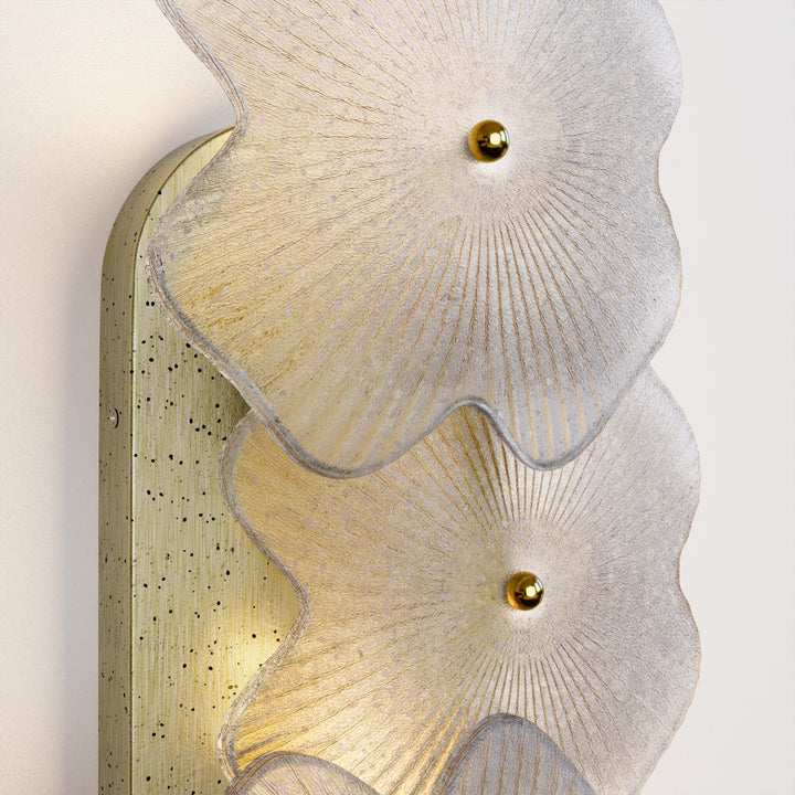 Lumin 3 - Light 𝟭𝟵.𝟱-𝗜𝗡𝗖𝗛 𝗪 Dimmable Metal Brass Etl Wall Sconces With Petal-shaped Glass #48003