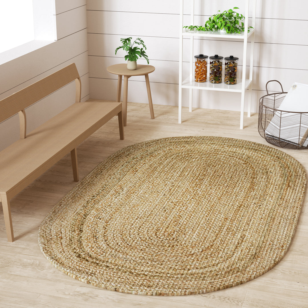 4modernhome Jute Hand Braided Zigzag Stitch Natural Fibers Farmhouse Style Area Rug For Dining Room Living Room Kitchen, Off White/Natural #DT23-4