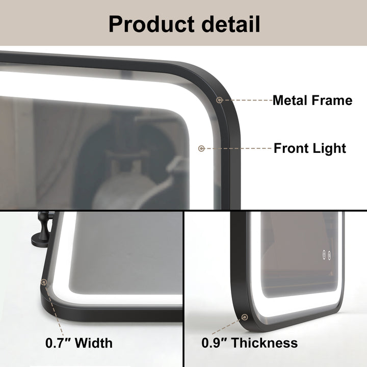 Elevate Home Modern Led Framed Tempered Anti-fog Dimmable 3-color Wall Mounted Vanity Mirror For Bathroom #52001