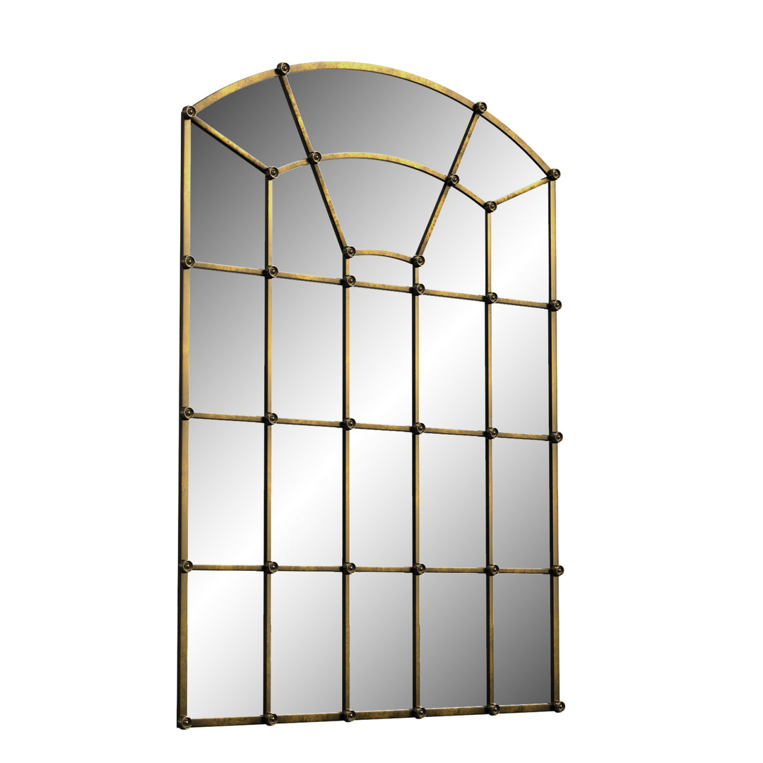 Reflect Vintage Metal Framed Arch Bronze Window & Wall Mantel Mirror For Living Room Entryway #30005