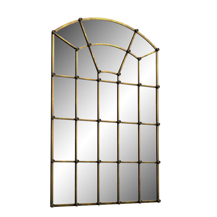 Reflect Vintage Metal Framed Arch Bronze Window & Wall Mantel Mirror For Living Room Entryway #30005