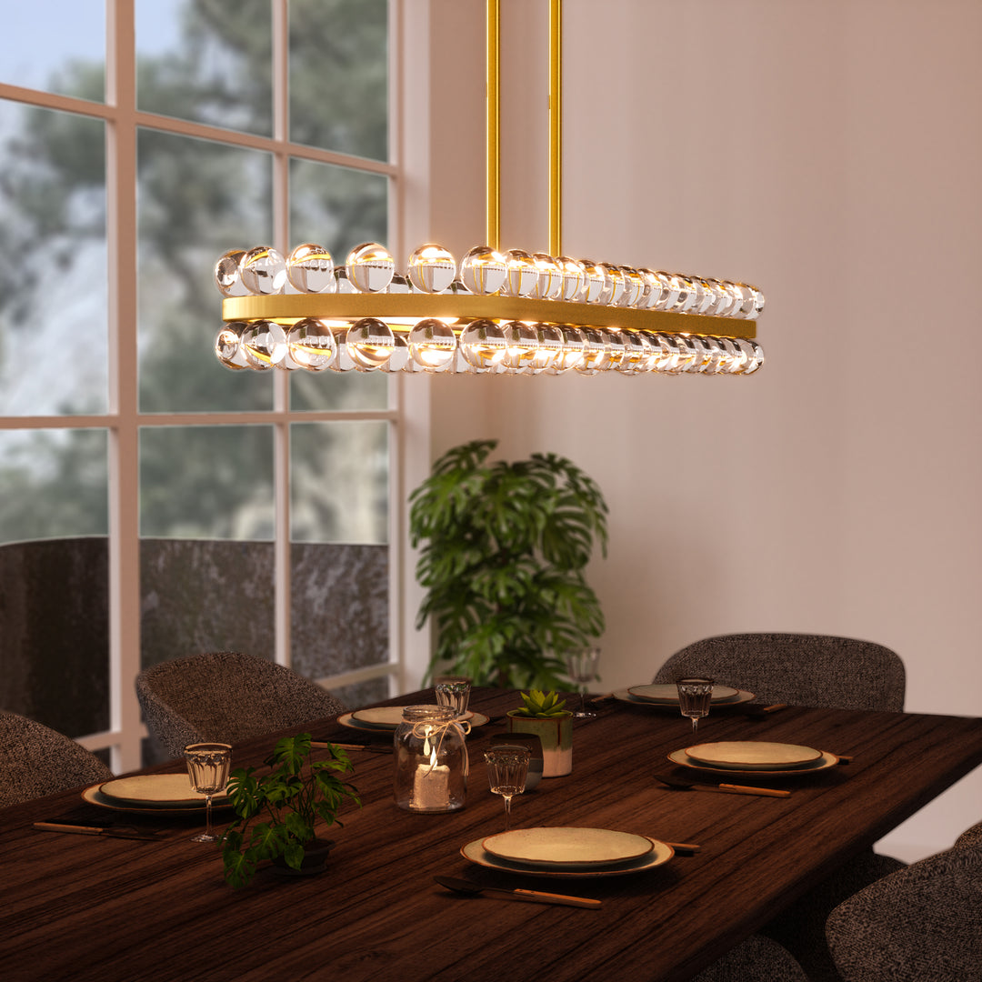 8-Light Brass Crystal Kitchen Island Linear Pendant