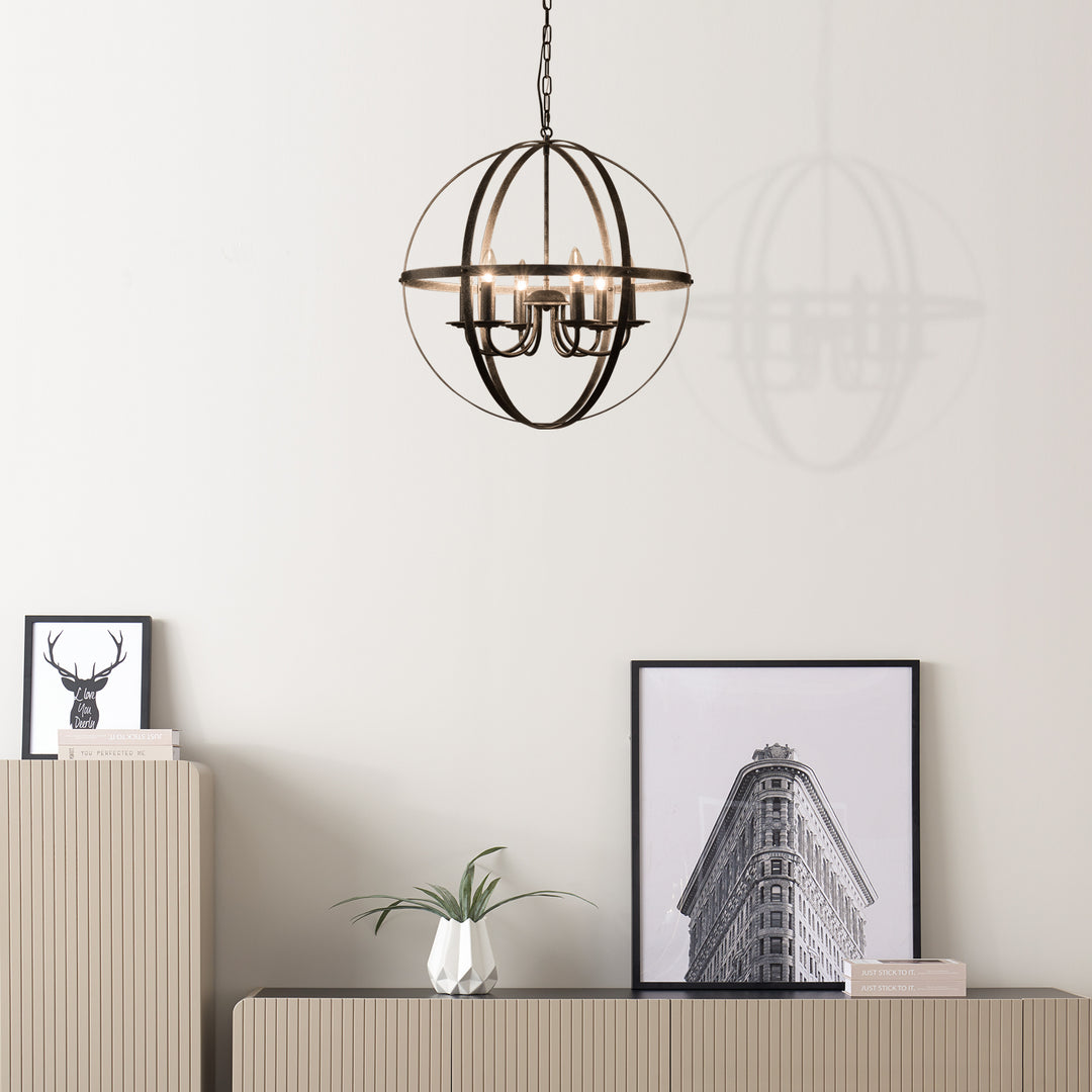 Maxax 6 - Light Statement Globe Chandelier With Wrought Iron Accent #MX18169