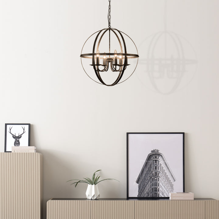 Maxax 6 - Light Statement Globe Chandelier With Wrought Iron Accent #MX18169-6P