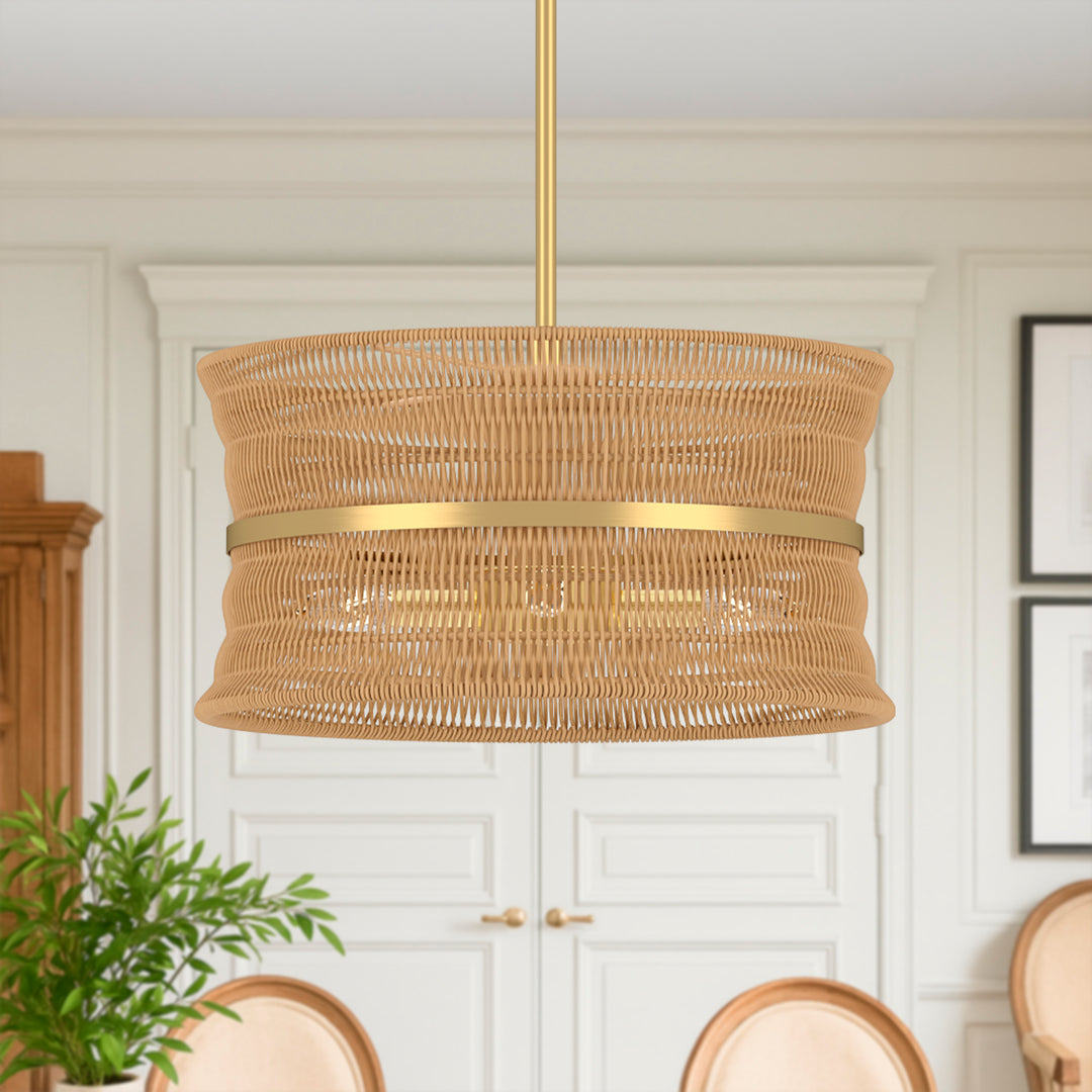 4-Light Rattan Shaded Drum Chandelier For Dinning Room #28026