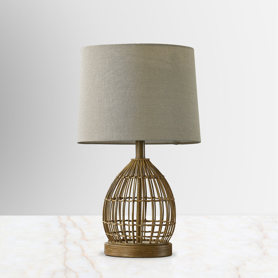 22" Traditional Rattan Table Lamp With Usb For Living Room/bedroom