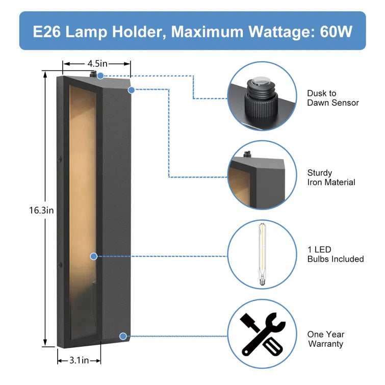 1-Light 16.3''H Iron Led Wall Light Etl Certified #7046
