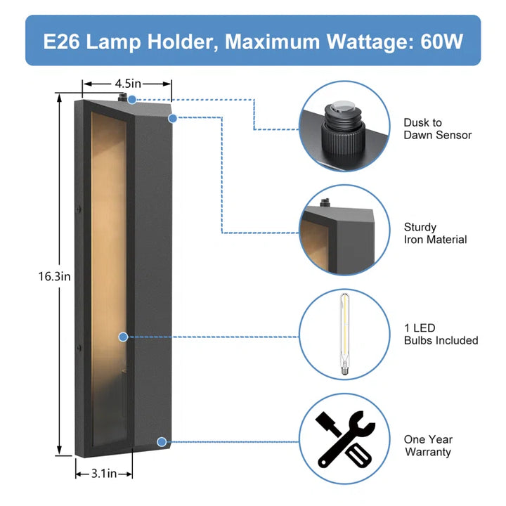 1-Light 16.3''H Iron Led Wall Light Etl Certified #7046