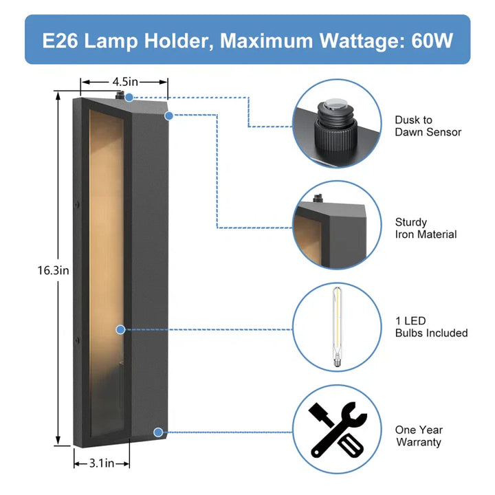 1-Light 16.3''H Iron Led Wall Light Etl Certified #7046