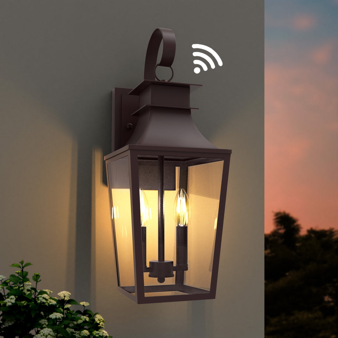 Tempered Glass Outdoor Wall Light With Dusk To Dawn #7060-2BK