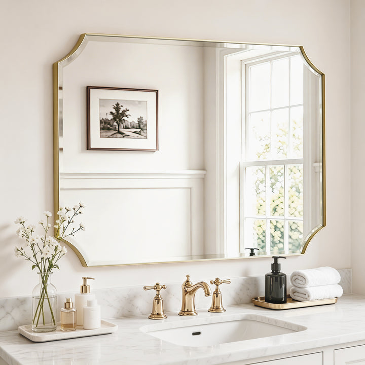 Rectangular Gold Framed Wall Mirror, Stainless Steel Vanity Mirror for Bedroom & Living Room #45001