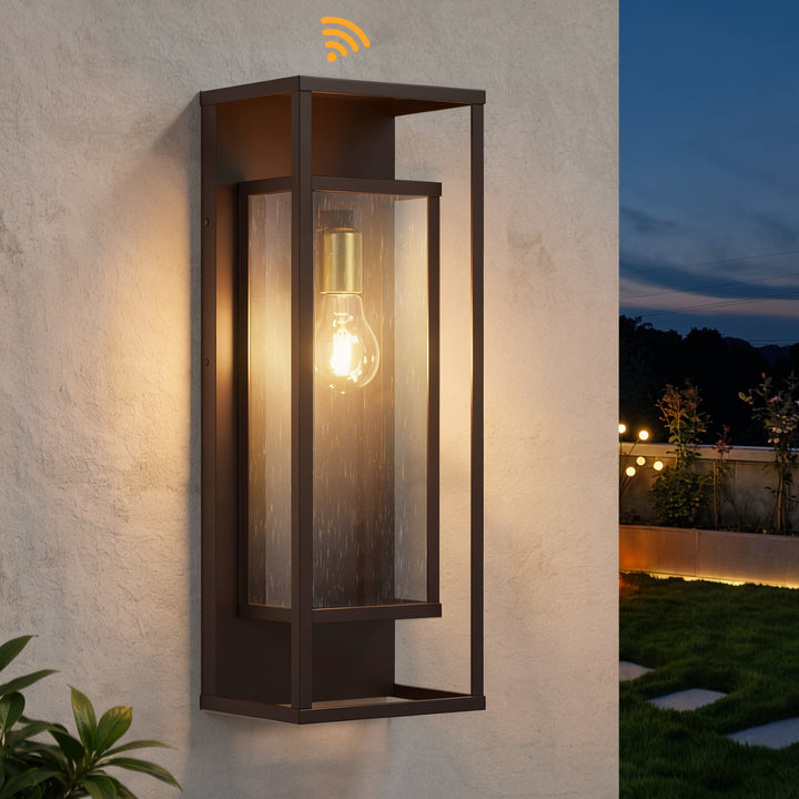 22''H Black and Gold Iron Seeded Glass Outdoor Wall Light with Dusk to Dawn #OW7106
