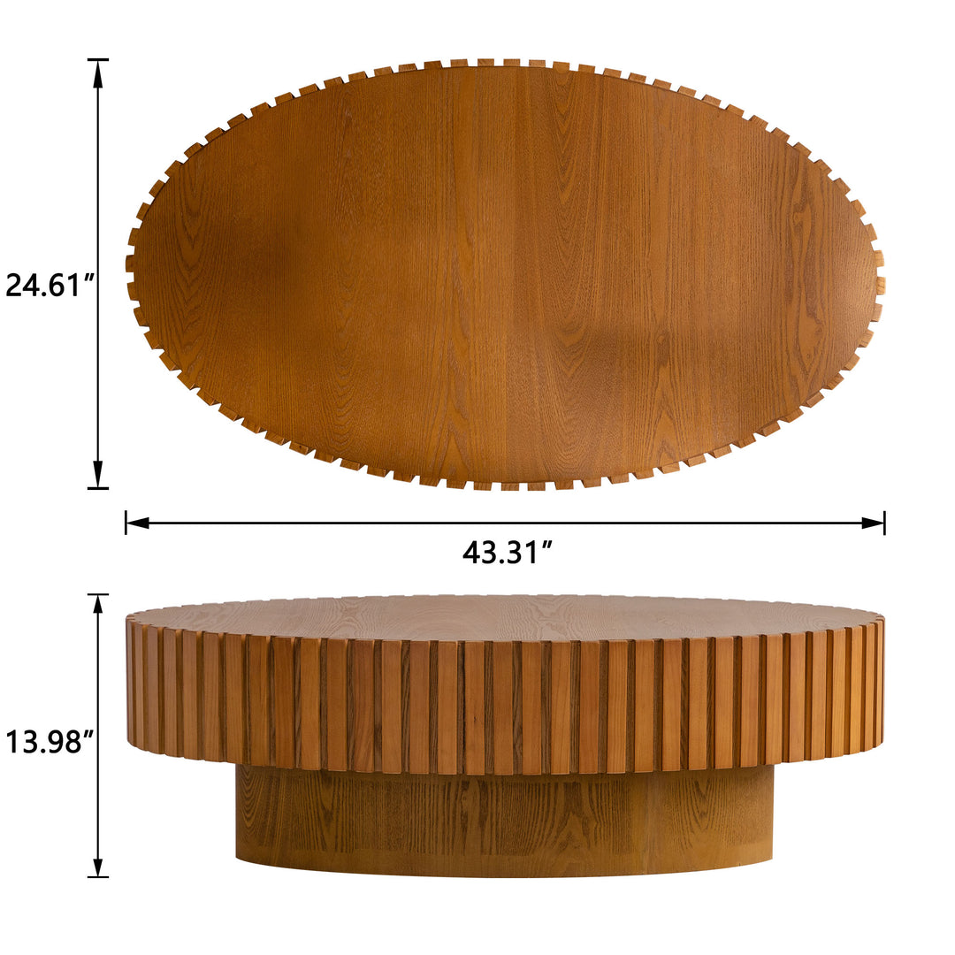 Timeless Round Coffee Table Handcrafted Relief Wooden Olive-Shaped Tea Table For Living Room #25014