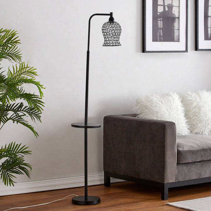 Maxax 65in Arched Black Tray Floor Lamp with Crystal Accent #F69-BK