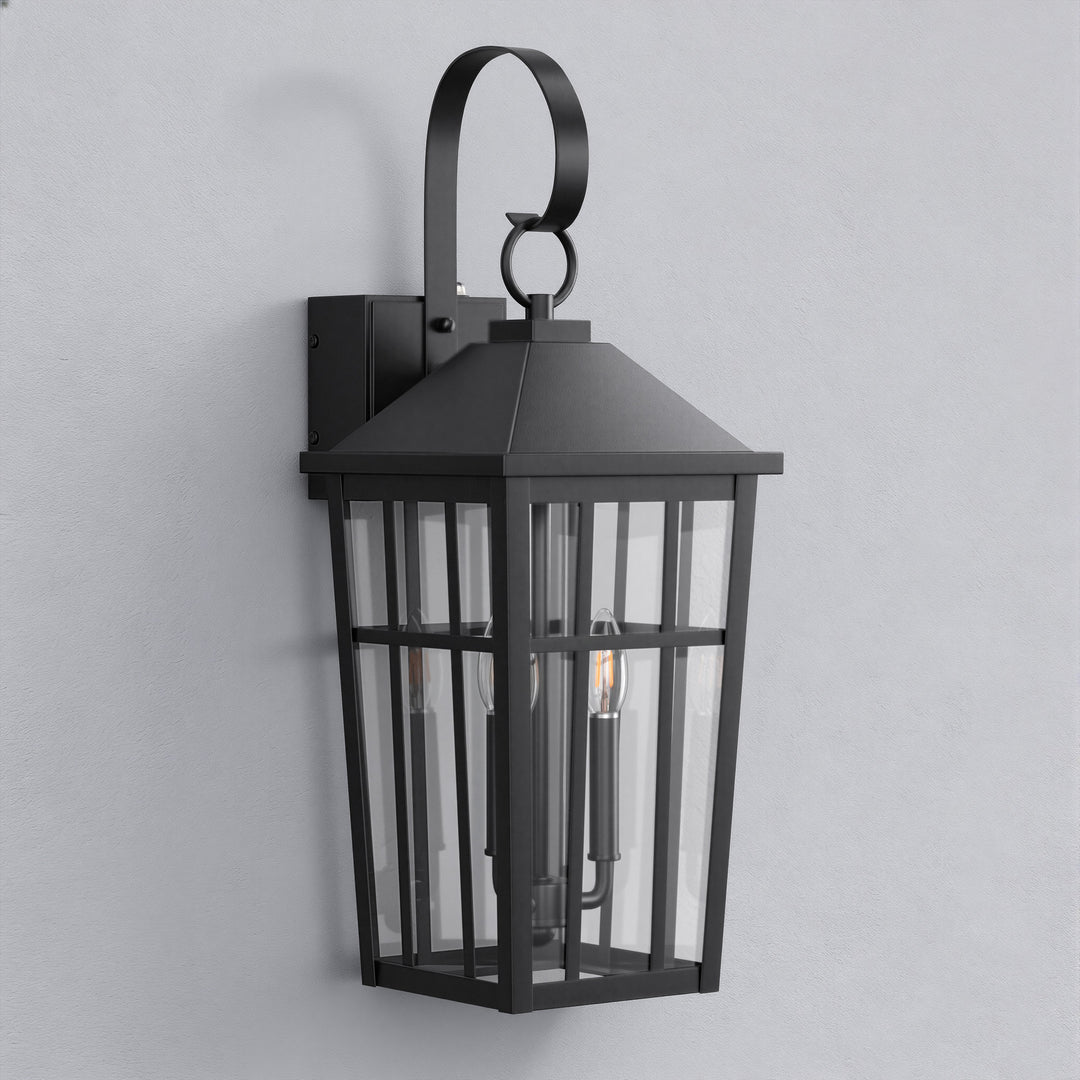 Solstice 12.6''H Black Iron Clear Tempered Glass Outdoor Wall Light with Dusk to Dawn and Built-In GFCI Outlet (Set of 2) #OW7118