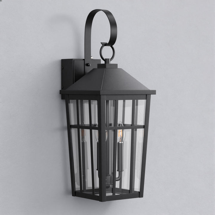 Solstice 12.6''H Black Iron Clear Tempered Glass Outdoor Wall Light with Dusk to Dawn and Built-In GFCI Outlet (Set of 2) #OW7118