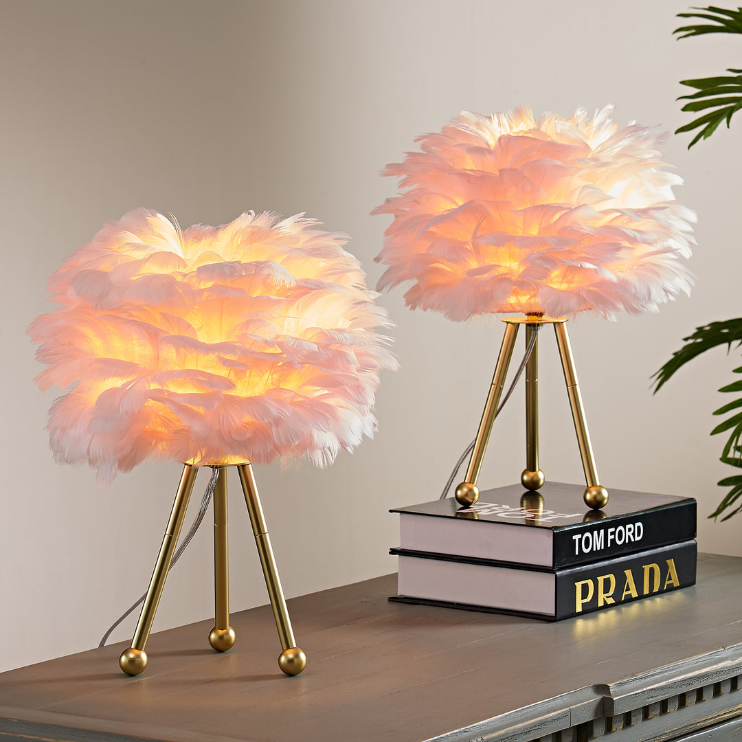 Maxax 14.5in Tripod Feather Table Lamp Set #T107