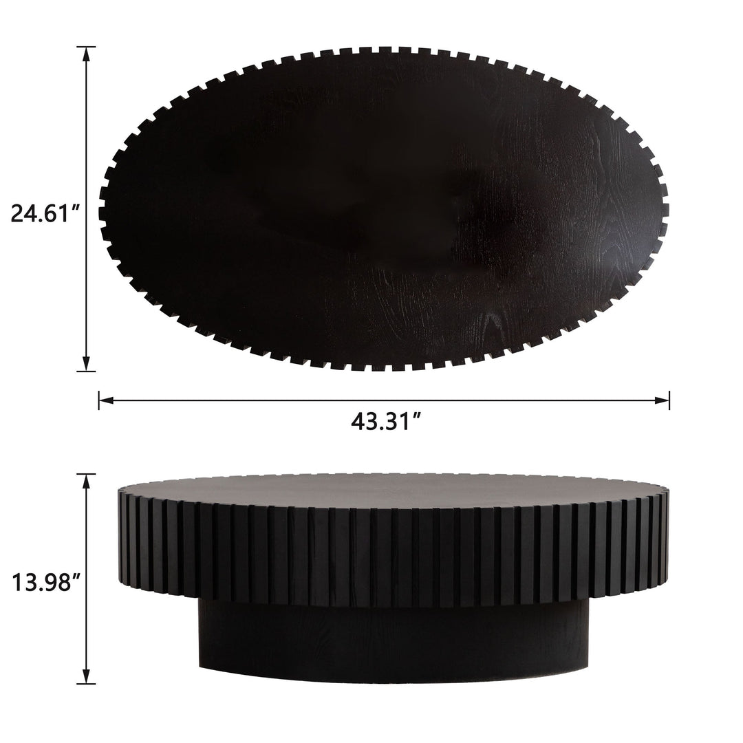 Timeless Round Coffee Table Handcrafted Relief Wooden Olive-Shaped Tea Table For Living Room #25013