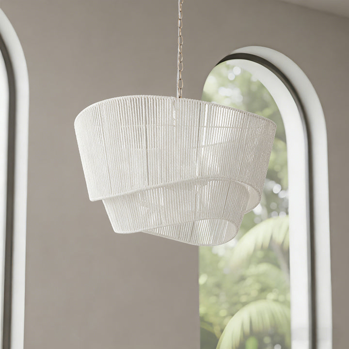 Solara 5-light Electroplated Brass Wood Ratten Paper Rope Chandelier For Living Room/bedroom #28010