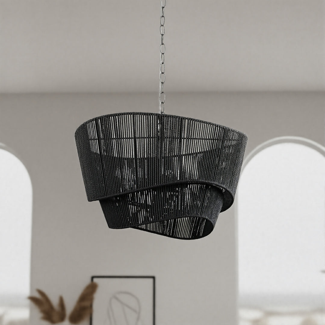 Solara 5-light Electroplated Brass Wood Ratten Paper Rope Chandelier For Living Room/bedroom #28010