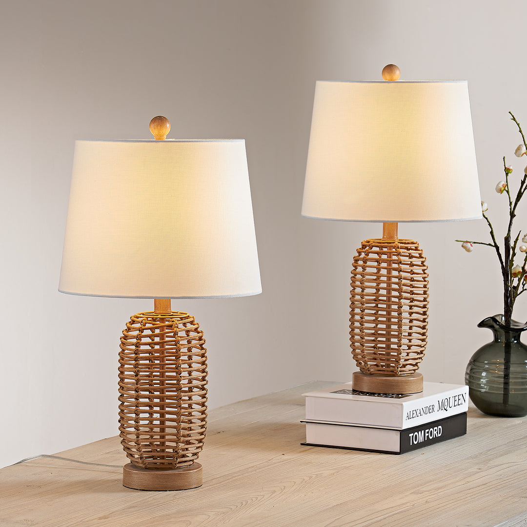 Maxax 21 Coastal Rattan Table Lamps with Fabric Shades (Pair) #T124-NAT