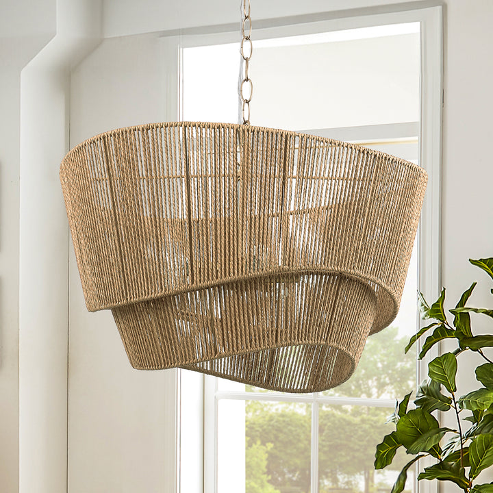 Solara 5-light Electroplated Brass Wood Ratten Paper Rope Chandelier For Living Room/bedroom #28010