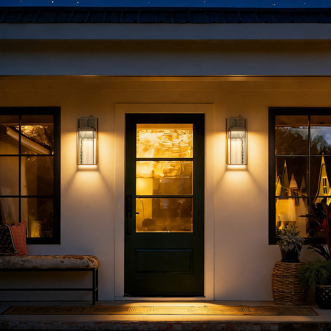 Terrain 18'' H Dimmable LED Black Iron Water Ripple Glass Outdoor Wall Light with Dusk to Dawn #OW7099