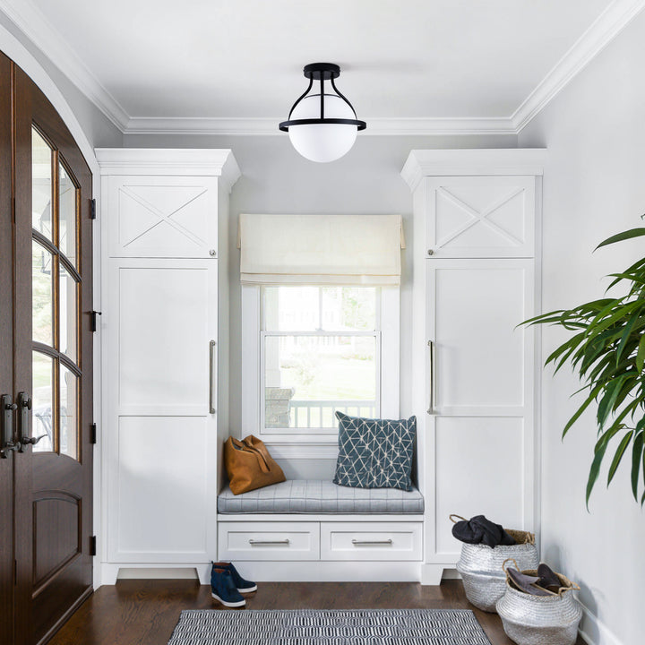 11.2‘’-1 Light Sphere Globe Frosted Glass Semi Flush Mount For Dining Room Hallway See More by Red Barrel Studio #29014-1BK