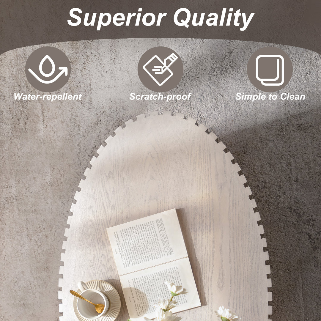 Timeless Round Coffee Table Handcrafted Relief Wooden Olive-Shaped Tea Table For Living Room #25013