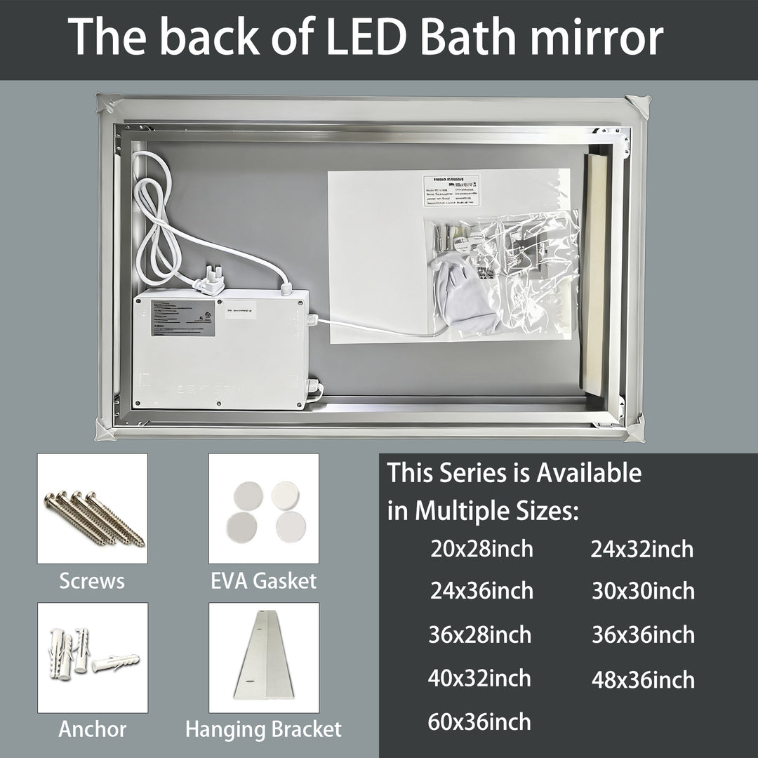 Elevate Home LED Modern Rectangular Anti-Fog Temperature Adjustable Vanity&Bathroom Mirror #RA02