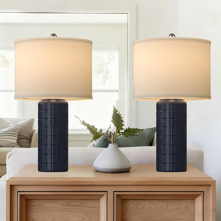 Illume 23" Contemporary Ceramic Table Lamp With Linen Shade, Modern Minimalist Design (Set of 2) #T282